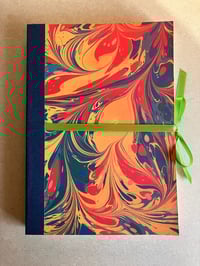 Image 1 of Large Red, Blue & Yellow Hand-Marbled Plain Notebook 
