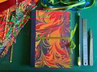 Image 3 of Large Green & Magenta Hand-Marbled Plain Notebook