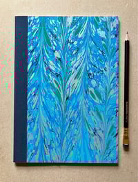 Image 1 of Blue, Green & Gold Hand-Marbled Slim Lined Jotter