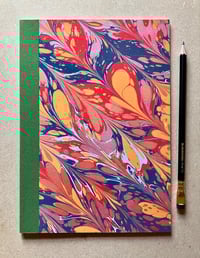 Image 1 of Navy, Pink & Yellow Hand-Marbled Slim Lined Jotter