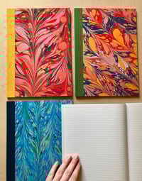 Image 2 of Navy, Pink & Yellow Hand-Marbled Slim Lined Jotter