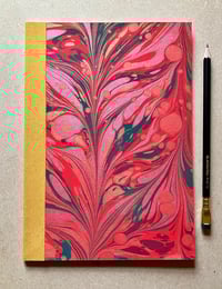 Image 1 of Pink, Red & Green Hand-Marbled Slim Lined Jotter