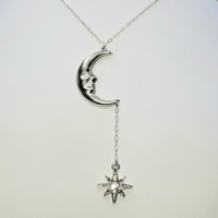 SILVER MOON & STAR DROP NECKLACE