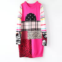 Image 2 of pink rainbow stripe mix prints patchwork 10/12 courtneycourtney long sleeve tunic sweater dress