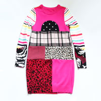 Image 1 of pink rainbow stripe mix prints patchwork 10/12 courtneycourtney long sleeve tunic sweater dress