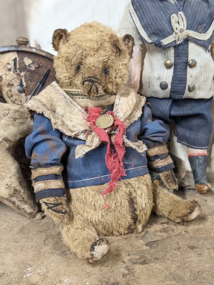 Image of 7" - Vintage Antique style fat SAILOR grizzly bear  by whendi's bears.