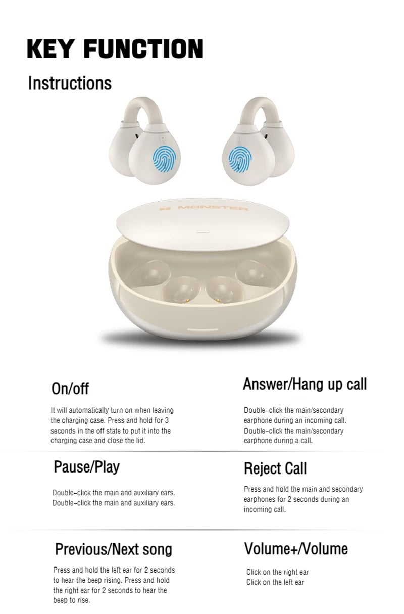 Monster Ear Bone Headphones AC 500 Bluetooth 5.3 Ear Clip