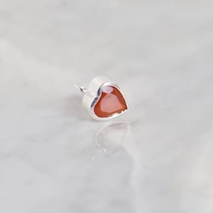 Image of Red Carnelian heart shape diamond cut silver necklace
