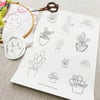 Embroidery designs - 1 x A4 sheet of Stick, Stitch and Soak away - Cactus design sheet