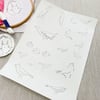 Embroidery designs - 1 x A4 sheet of Stick, Stitch and Soak away - Birds design sheet