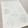 Embroidery designs - 1 x A4 sheet of Stick, Stitch and Soak away - Various design sheet