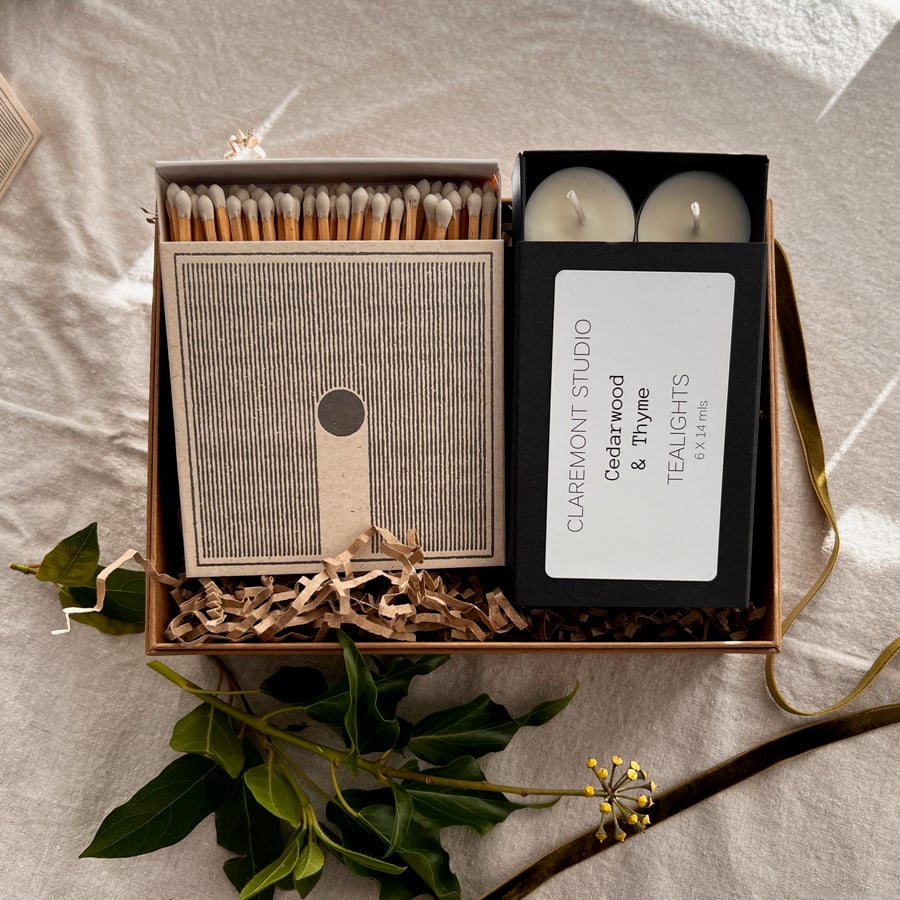 Image of Cedarwood & Thyme Tealights and Matches Gift Box