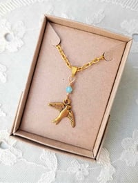 Image 1 of Victorian Soaring Swallow Sweetheart Pendant on 18" Chain 
