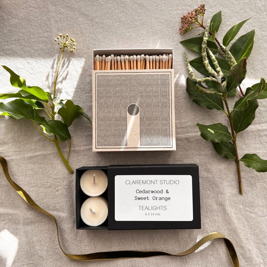 Image of Cedarwood & Sweet Orange Tealights and Matches Gift Box