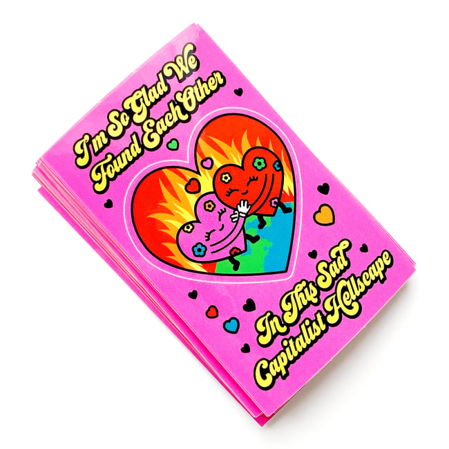 Capitalist Hellscape Valentine Sticker Card | krystan saint cat