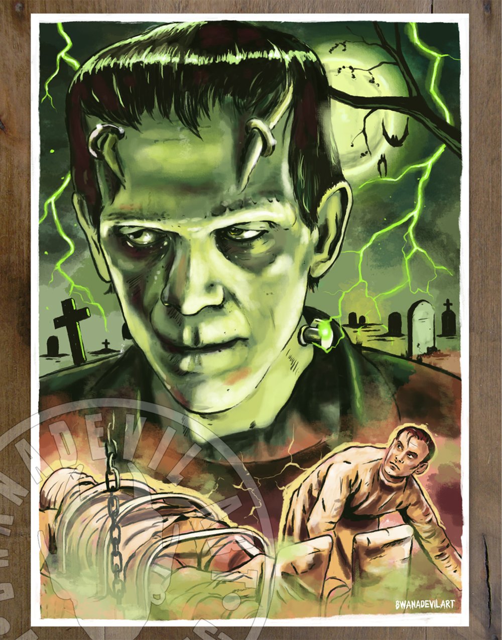 Image of Frankenstein (Boris Karloff) and Dracula (Bela Lugosi) print set