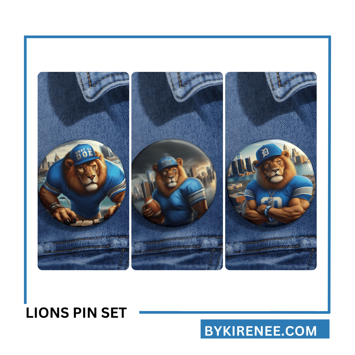 Image of Detroit Lions inspired pin button set 
