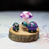 Image 2 of Turquoise & Rose Quartz Mama + Baby Turtle Tiny Glass Set