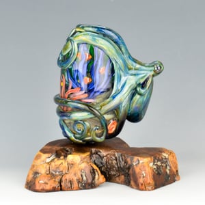 Image of XXXL. Blue Aura Octopus Garden Aquarium Bead - Flamework Glass Sculpture Bead