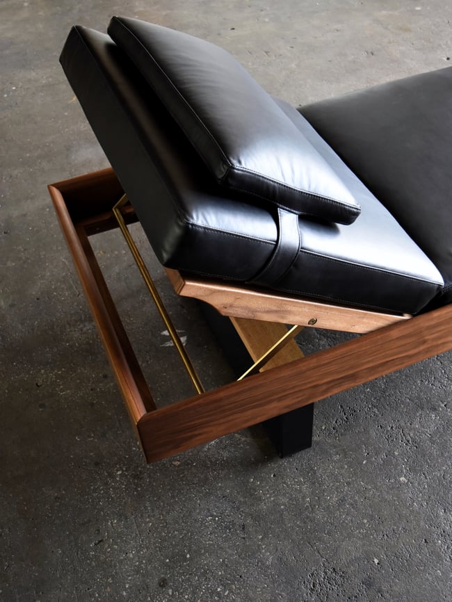 DAYBED IN BLACKWOOD AND TAN LEATHER