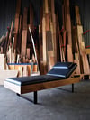 DAYBED IN BLACKWOOD AND TAN LEATHER