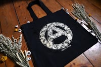 Image 4 of "Floral Anarchism" tote bag very large black