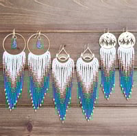 Image 1 of Coastal Gradient Beaded Earrings | Beaded Aqua Fringe Earrings