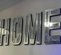 HOME Sign Silver Crushed Crystal Diamond Mirror Letters
