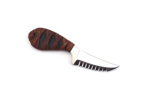 Image of Shivworks Clinch Pick Double Edge Serrated (Grey/Brown Cord)
