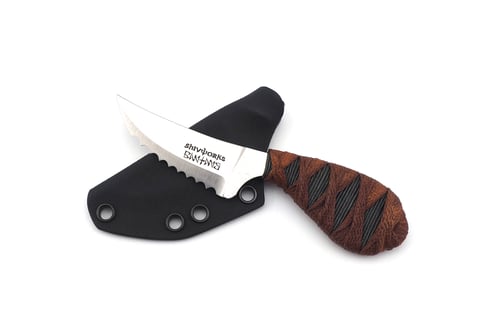 Image of Shivworks Clinch Pick Double Edge Serrated (Grey/Brown Cord)