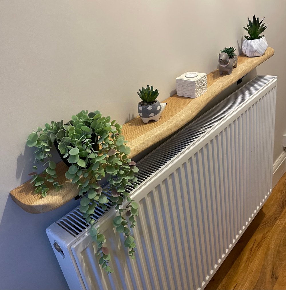 Solid Oak live edge radiator shelf