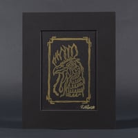 Image 2 of The Golden Cock – Linocut handmade art print