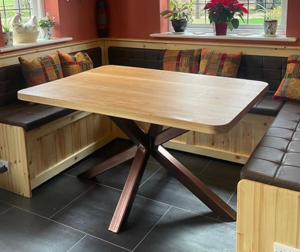 rounded edge solid oak Industrial spider leg table