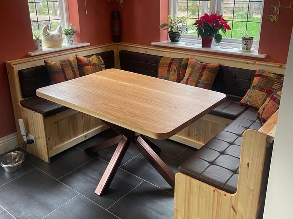 rounded edge solid oak Industrial spider leg table
