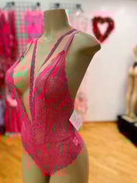 Image 1 of Pink Lace Low Cut Teddy
