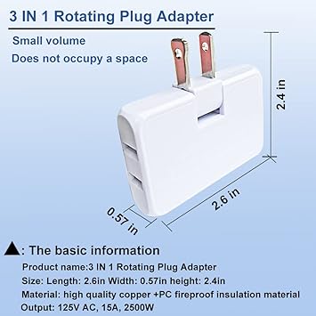 Rotatable Socket Converter 3 in 1 US Extension Plug Multi-Plug Mini Slim Wireless Outlet Adapter