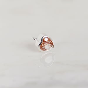 Image of Red Rutilated Quartz heart shape diamond cut silver necklace