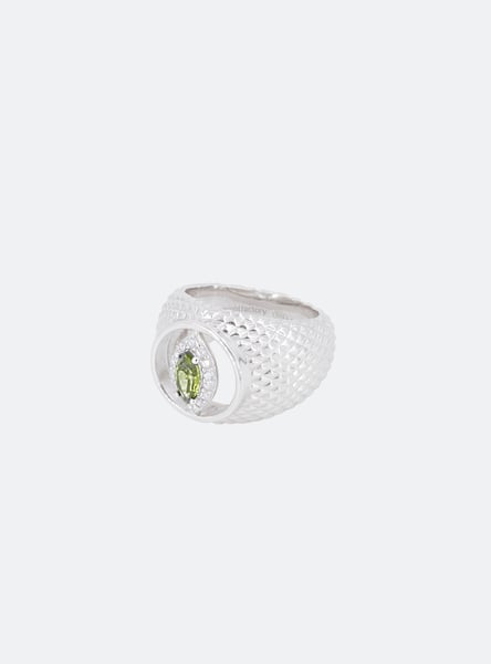 Image of MIDNIGHT FACTORY - Cat-Eye Cutout Cocktail Signet Ring (Olive)