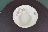 Image 2 of Homer Laughlin K48 N8 Virginia Rose 9.5" Pastel Floral Serving Bowl w/ Platinum Rim, Good Condition,