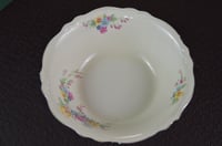 Image 4 of Homer Laughlin K48 N8 Virginia Rose 9.5" Pastel Floral Serving Bowl w/ Platinum Rim, Good Condition,