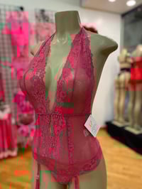 Image 1 of Low Plunge Crotchless Halter Teddy