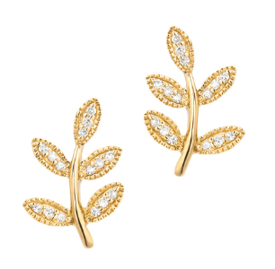 Image of 14 kt and Diamond Leaf Studs (Large or Small, Yellow Gold or White Gold)
