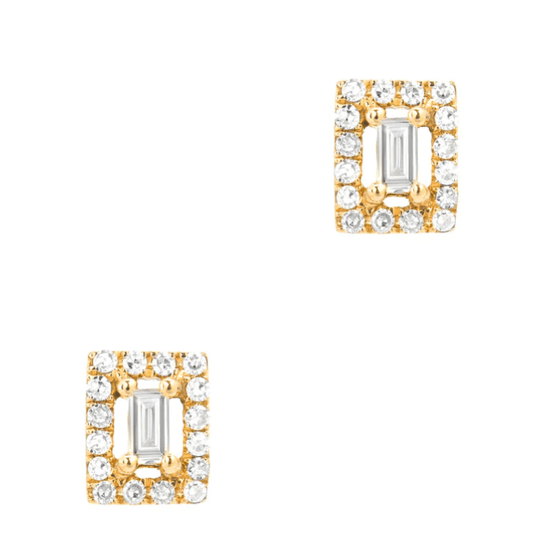 Image of 14kt Baguette Diamond Stud Earrings (Yellow or White Gold)
