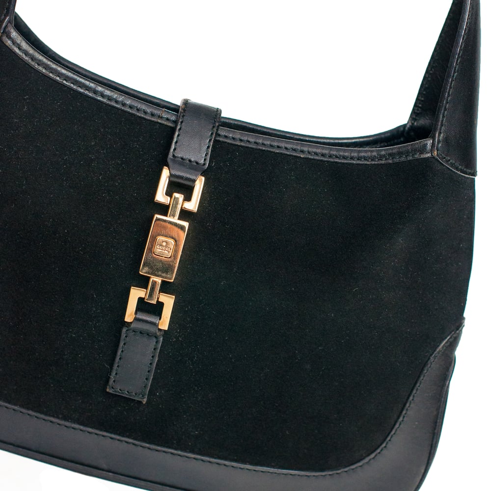 Image of Gucci Black Suede & Leather Jackie Shoulder Bag