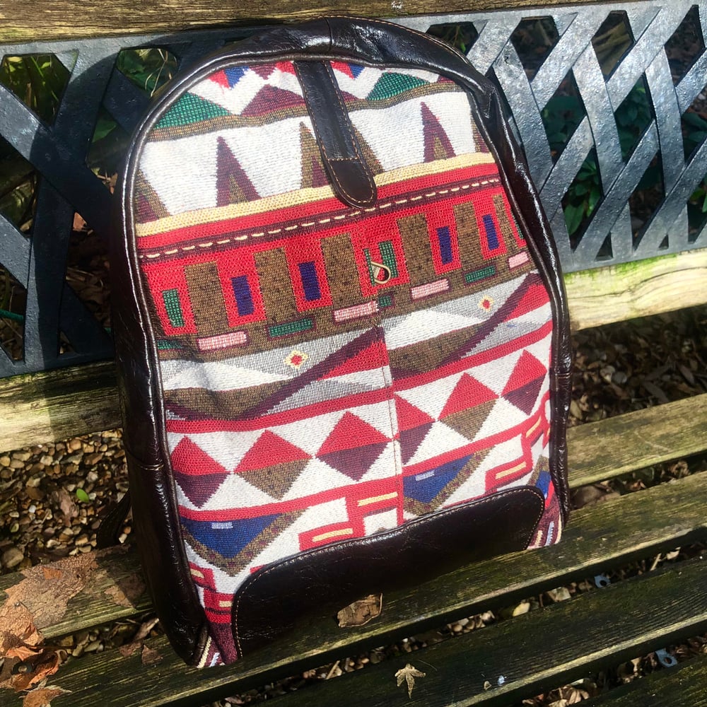 Image of Handmade Aztec Fabric/Leather Backpack - 18A