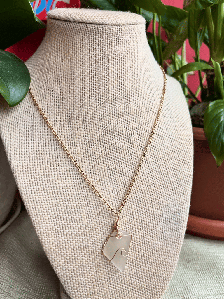 Gold Wave White Sea Glass Necklace Image 2