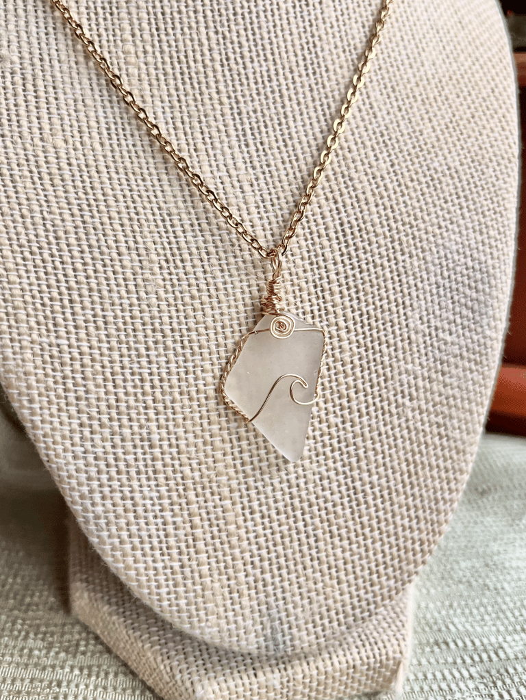 Gold Wave White Sea Glass Necklace