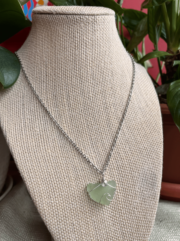 Silver Wave Mint Green Sea Glass Necklace Image 2