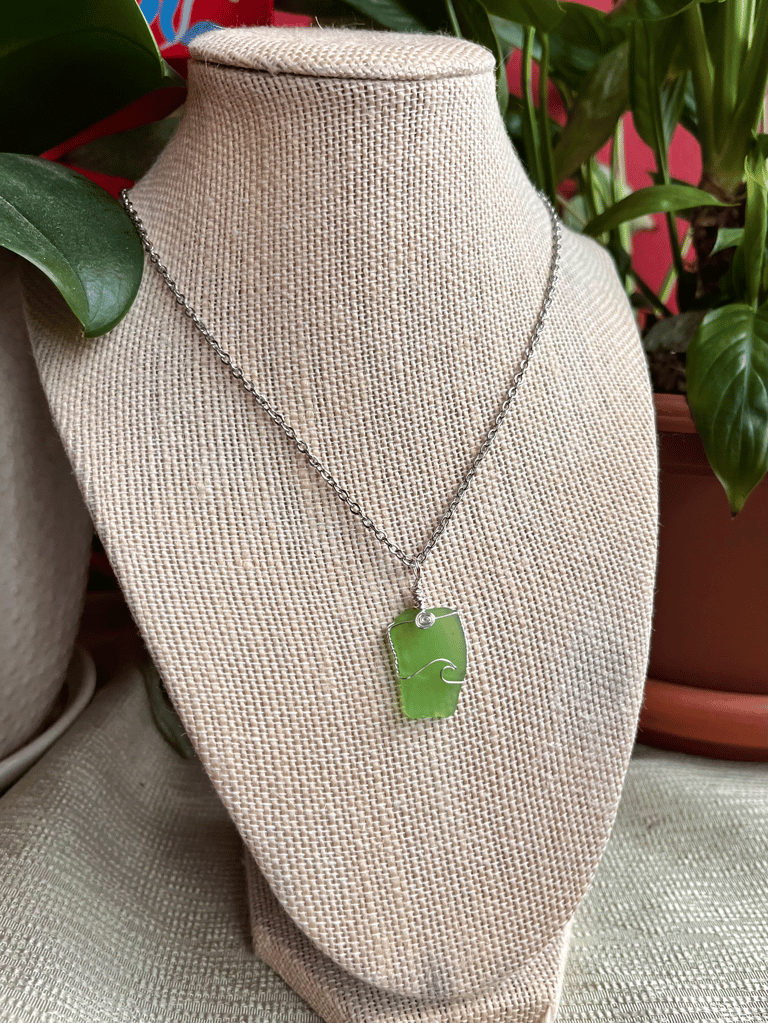Silver Wave Green Sea Glass Necklace Image 2
