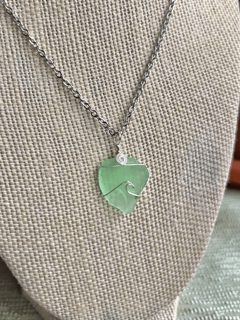 Silver Wave Mint Sea Glass Necklace
